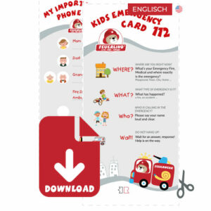 Feuerlinos Kindernotrufkarten - SOS für Kids leicht erklärt - digitaler Download Englische Version
